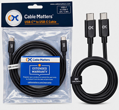 Cable Matters USB-C to USB-C USB Cable 6 ft (1.8 m) Black 1:1 Universal