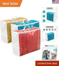 3 Pack Clear Plastic Storage Bags, Durable Zippered Storage Bags for Comforte...