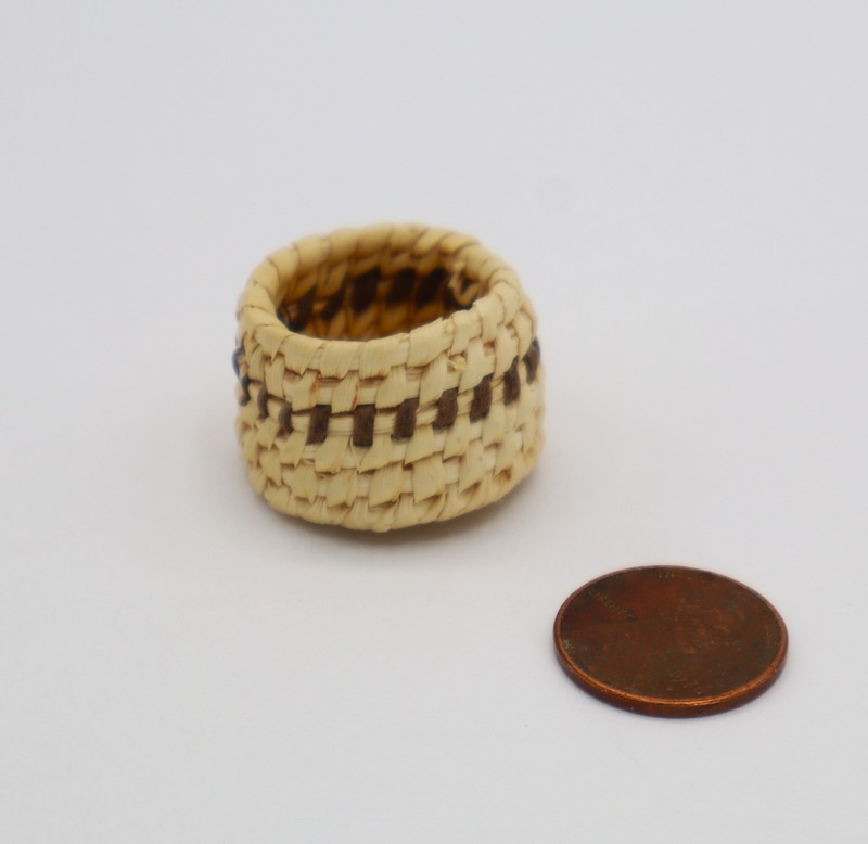Mini Tohono O'odham Basket Cylinder Papago 1" W Ticked Rim LZMB17