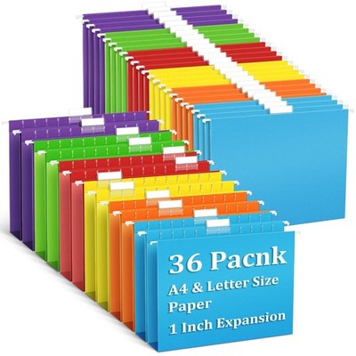 36 PCS 1 Inch Expansion Hanging File Folders Letter Size 1/5 Tabs Cabinet