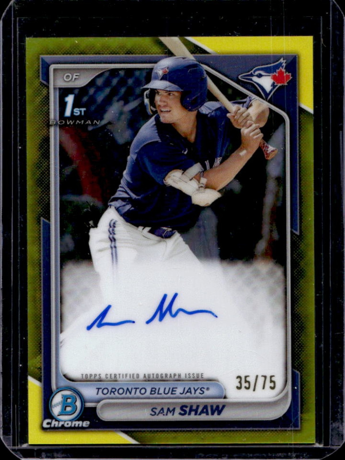 2024 Bowman Sam Shaw Chrome Auto Yellow Refractor 1st Prospect #/75 Blue Jays