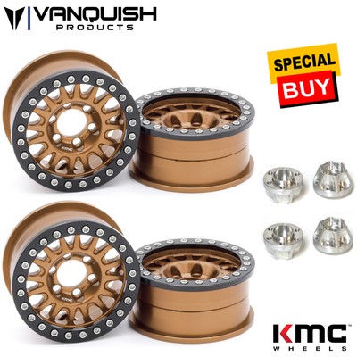 Vanquish 1.9 Aluminum KMC KM445 Impact Beadlock Bronze Wheels (4) w/ Hubs (4)