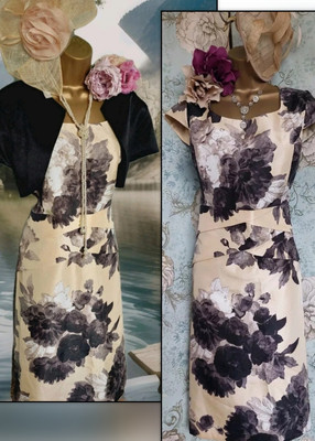 New Roman mother wedding Beige Cream Gold Black Floral Occasion dress Bolero 18