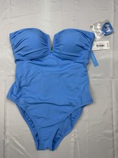 Bleu Rod Beattie Blue Bandeau One-Piece Swimsuit Size 10 Removable Halter Strap