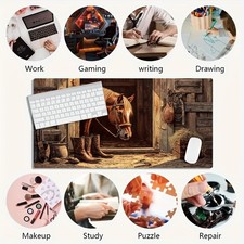 A Large Gaming Mouse Pad Featuring a Vintage Rural Design of a Stable Horse, wi