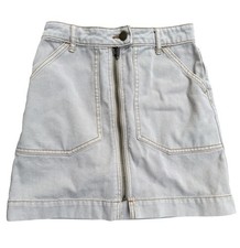 BDG Urban Outfitters XS Light Wash Denim Mini Skirt Front Zip Gray Khaki Jean