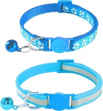 2 Pack Breakaway Cat Collars with Bells, Reflective Design and Claw Print Design