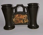 Roseville Rosecraft Panel Brown Double Bud Vase Vintage Rare