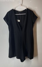 Zara Womens Black Short Sleeve Henley Neck One-Piece Romper Size Large
