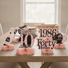 9Pcs 40th Birthday Decorations Honeycomb Centerpieces for Women, Rose Gold Pi...