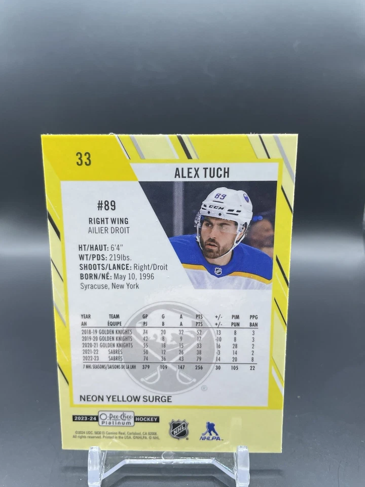 2023-24 O-PEE-CHEE PLATINUM ALEX TUCH NEON YELLOW SURGE - Image 2 of 2