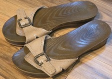 Vintage Dr. Scholls Faux Wooden Sandals Womens Sz 6 Brown Beige Adjustable Strap