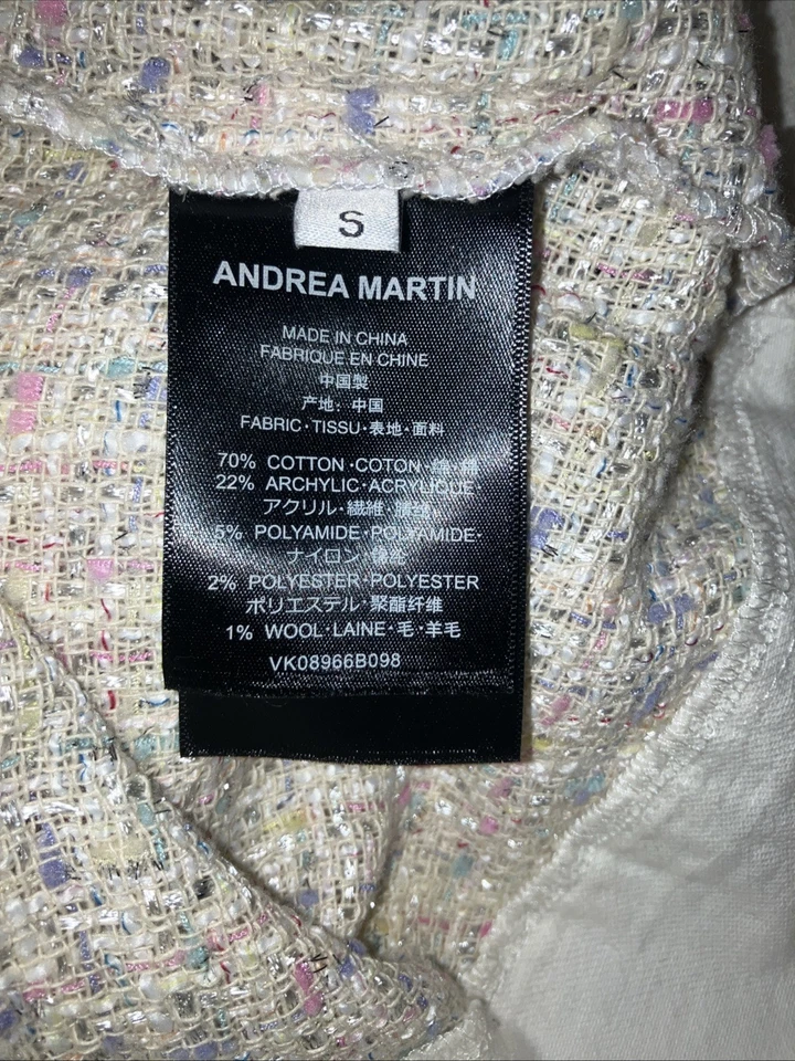 Andrea Martin Tweed Joint White Denim Shirt - Size:  S - Image 4 of 4