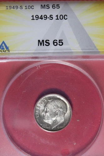 1949 S- ANACS 10C MS65 ROOSEVELT DIME #B48499
