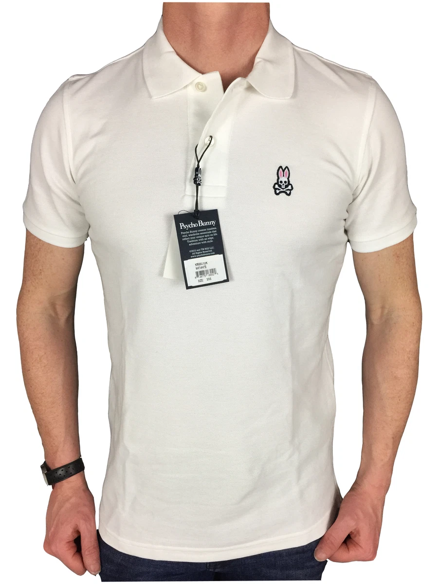 Psycho Bunny Mens Polo Shirt S/S Logo Branded Polo in White, BNWT, RRP £110