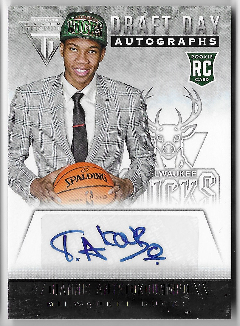 GIANNIS ANTETOKOUMNPO 2013 PANINI TITANIUM ROOKIE DRAFT DAY AUTO AUTOGRAPH CARD!