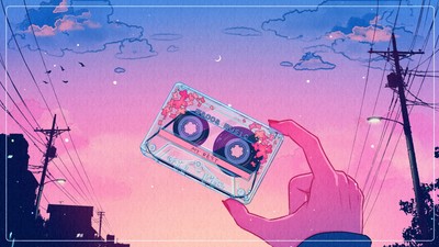 Anime cassette pov sunset sky Play Gaming Mat Desk