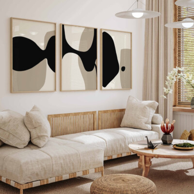 Galerie Wandbilder Neutral Beige Schwarz 3 Set Poster Minimal Modern Abstrakt Druck