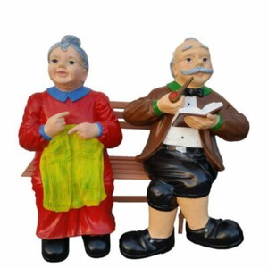 XL Premium Oma + Opa auf Bank 80cm Garten Deko Garten Figur inkl