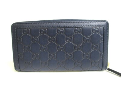 Authentic GUCCI GG Navy Blue Leather Round Zip Wallet #a306 | eBay