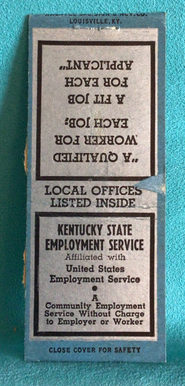 Matchbook Cover Kentucky State Employment Service US Employment Service