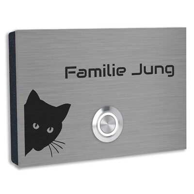 Haustürklingel London mit Motiv Katze - Türklingel Edelstahl mit Gravur