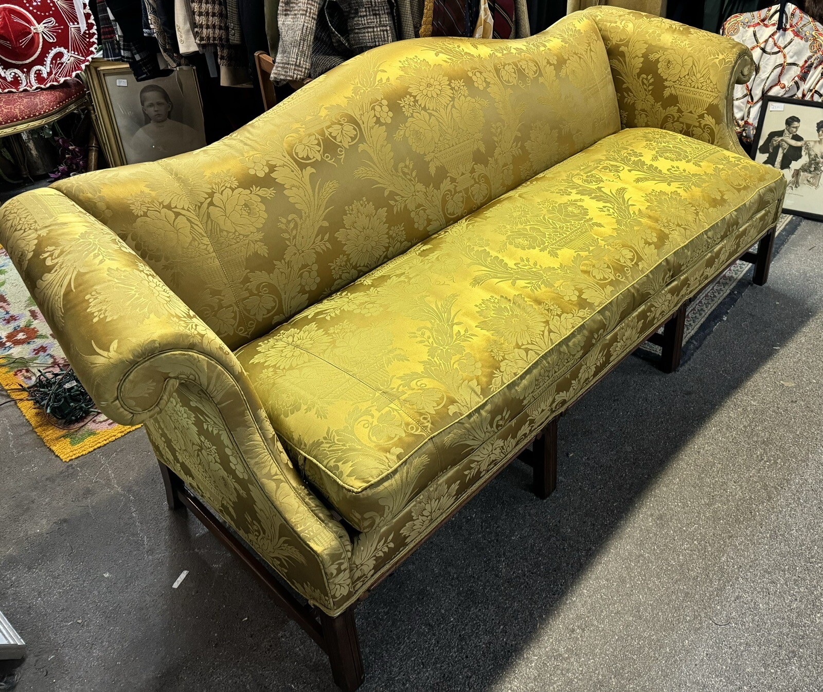 Vintage Gold Damask Chippendale Sofa by Hickory Chair. Amazing