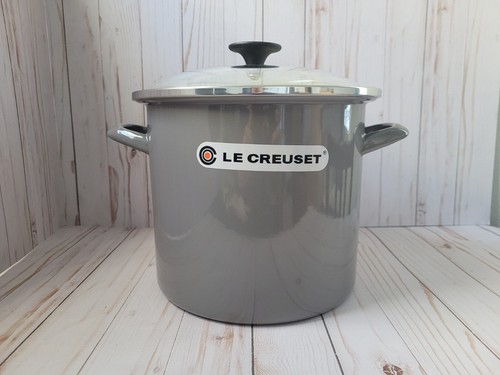 Brand New Le Creuset Stock pot 8 qt Enamel on Steel Gris with Glass Lid in Box