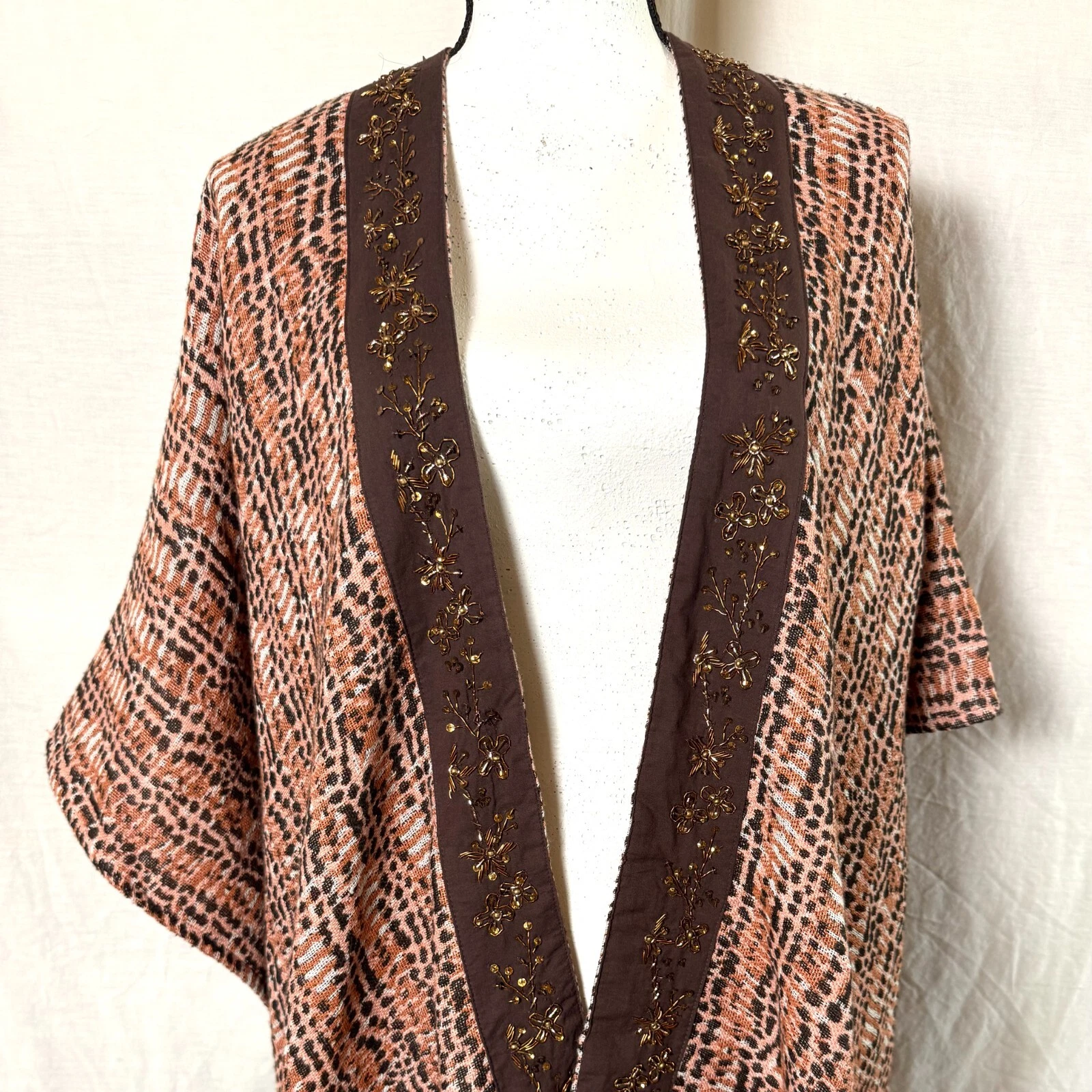 Soft Surroundings Poncho Women's OS Wrap Shawl Woven Beaded Boho Artsy Lagenlook