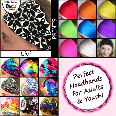 Black & White Headband Wide Youth Sports Workouts Gym School Solid Color [Livi]