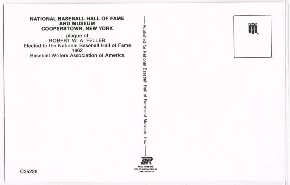 025, Original Autograph PSA/DNA of Bob Feller (5), HOF Plaque Postcard, Indians - Image 2 of 3