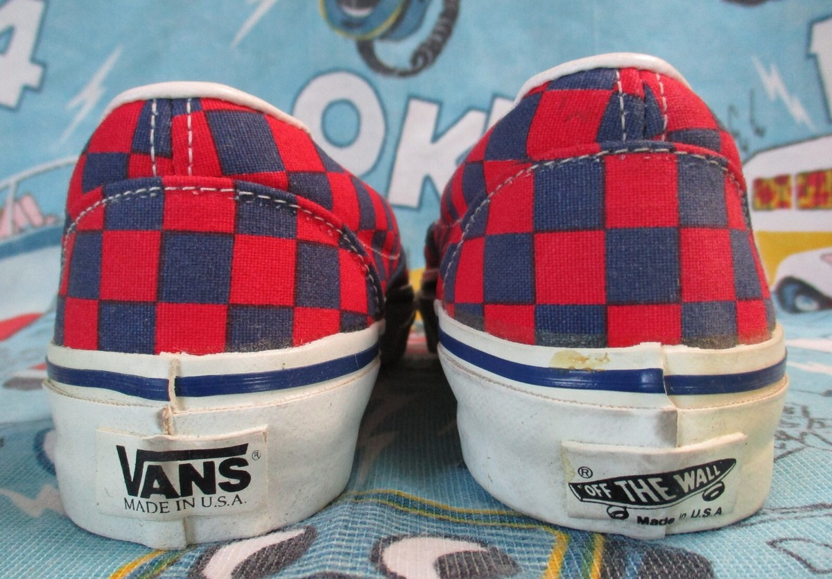 VTG 90s Dead Stock VANS Navy Blue Red Checker Slip On Men VTG 90s Dead Stock VANS Navy Blue Red Checker Slip On Men