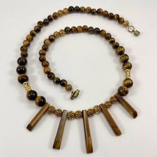 Tigers Eye Gemstone Beaded Necklace Boho Classic Timeless Statement Fun Funky