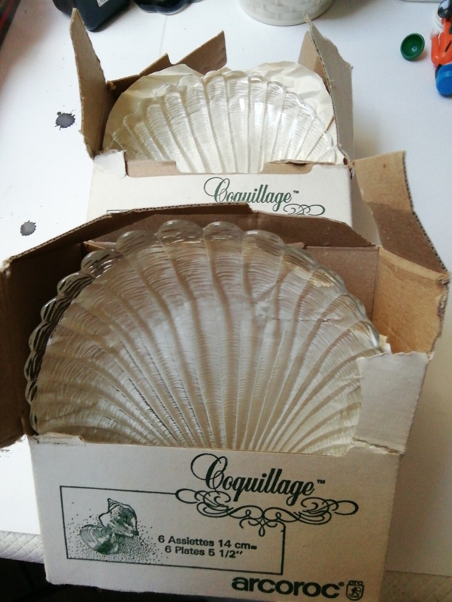 Lot De 12 Assiettes Arcoroc France – Forme Coquille Saint-Jacques – Crustacés