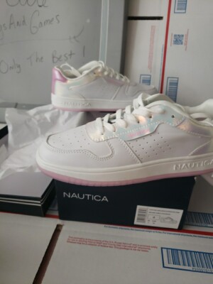Nautica STAFFORD Sneakers Slip-On Athletic Shoes White pink Girls size 4 #00T