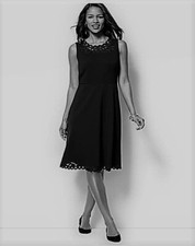 NEW $149 TALBOTS Black Embroidered Ponte Knit Fit & Flare Dress Sz 4