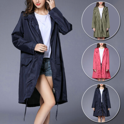 Portable Women Unisex Rain Waterproof Hooded Raincoat Windproof Long Jacket Coat