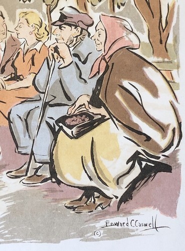 Early 1900’s EDWARD CASWELL N. Y. Illustration Print People in Central Park - Picture 2 of 2