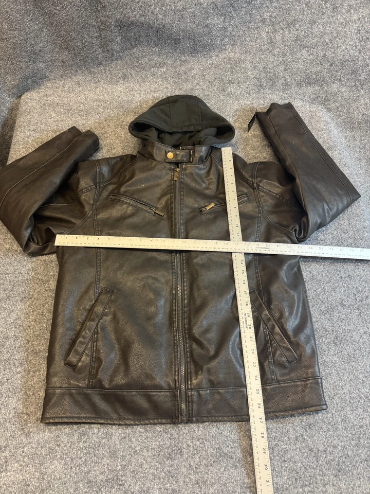 Structure Leather Jacket Men's Large Black Sherpa Lined Full Zip Warm Jacket - Image 3 of 4