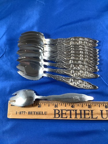 Antique Set 12 Whiting Lily of the Valley Sterling Silver Ice Cream Forks Mono T - Picture 8 of 8