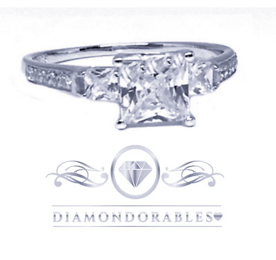Diamondorables 14K Weißgold Silber Prinzessin Solitär schöner Verlobungsring