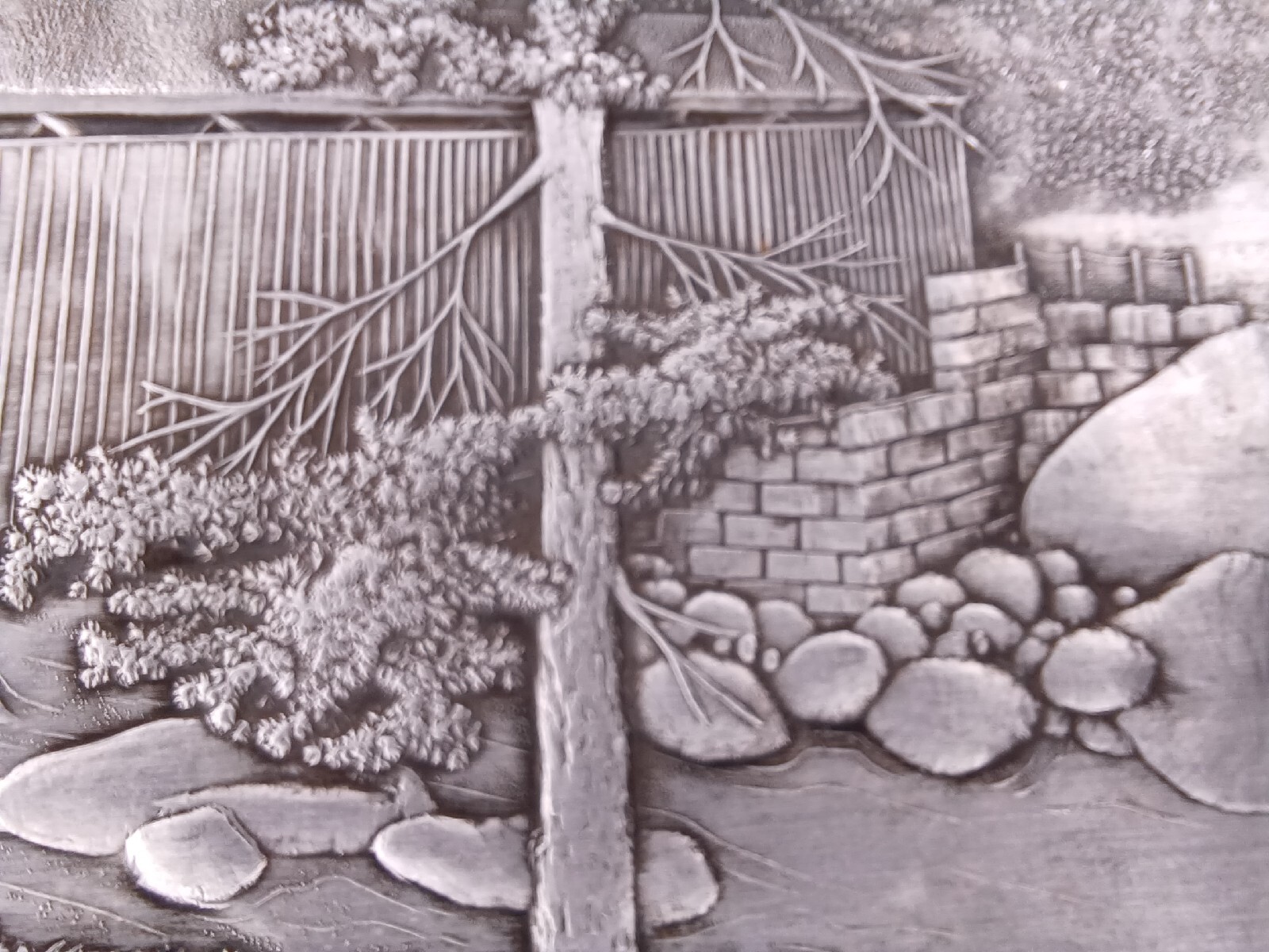 Wendell August Forge Hammered Aluminum Tray 6" x 9" Covered Bridge Scene