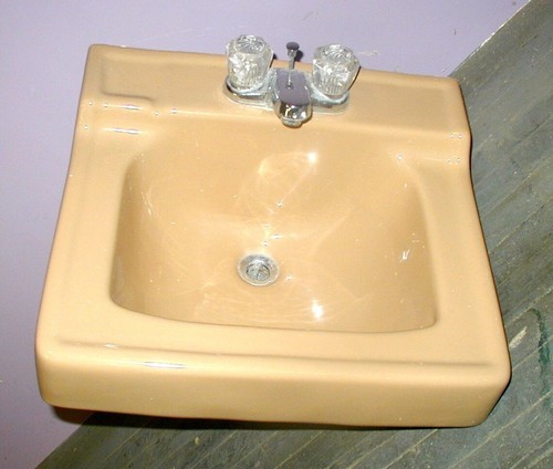Rheem Beige light brown wall mount bathroom sink, vintage