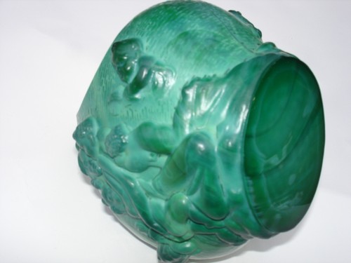 Malachite Glass #5 Vintage Bohemian Czech Signed Moser Karlsbad Glass Basket - Picture 9 of 12