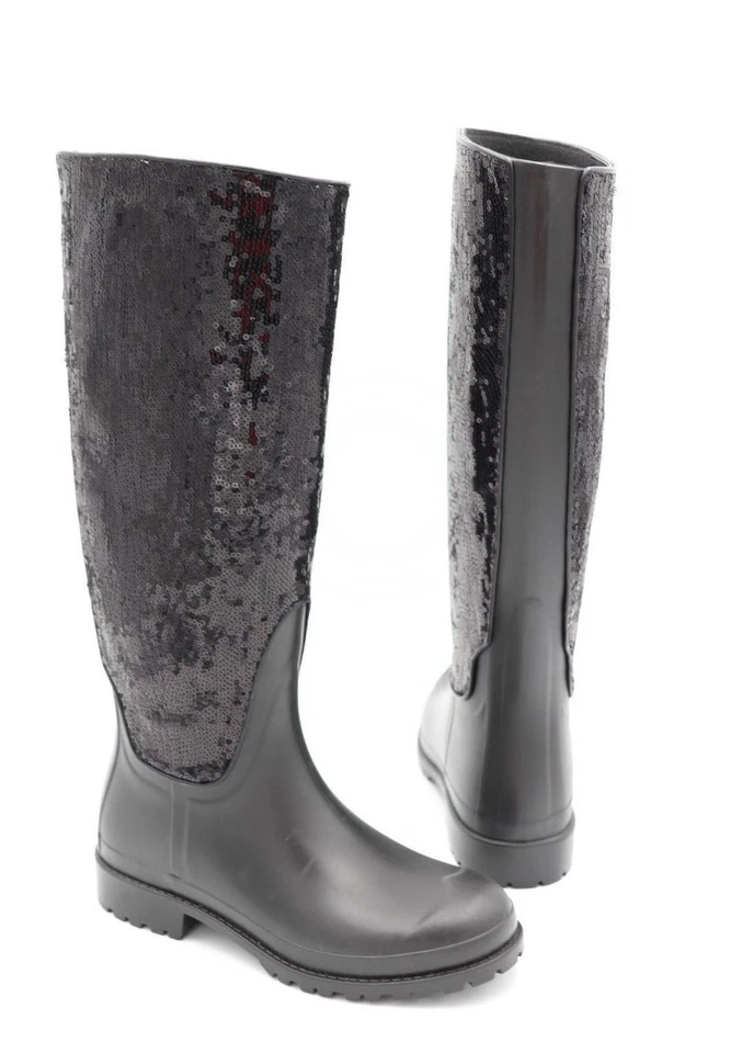 Botas de lluvia Yves Saint Laurent Festival 25 negras con lentejuelas de goma hasta la rodilla 6 36 Foto 2 de 4