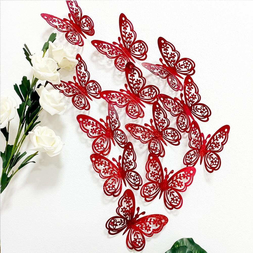 Long lasting Butterfly Wall Stickers in Blue Red 11CM / 8CM / 6CM 12pcs
