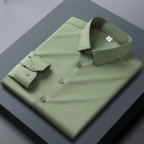 Long Sleeved Shirt Men's Business Resistant Elastic Solid Color Men's Shirt - Picture 27 of 35