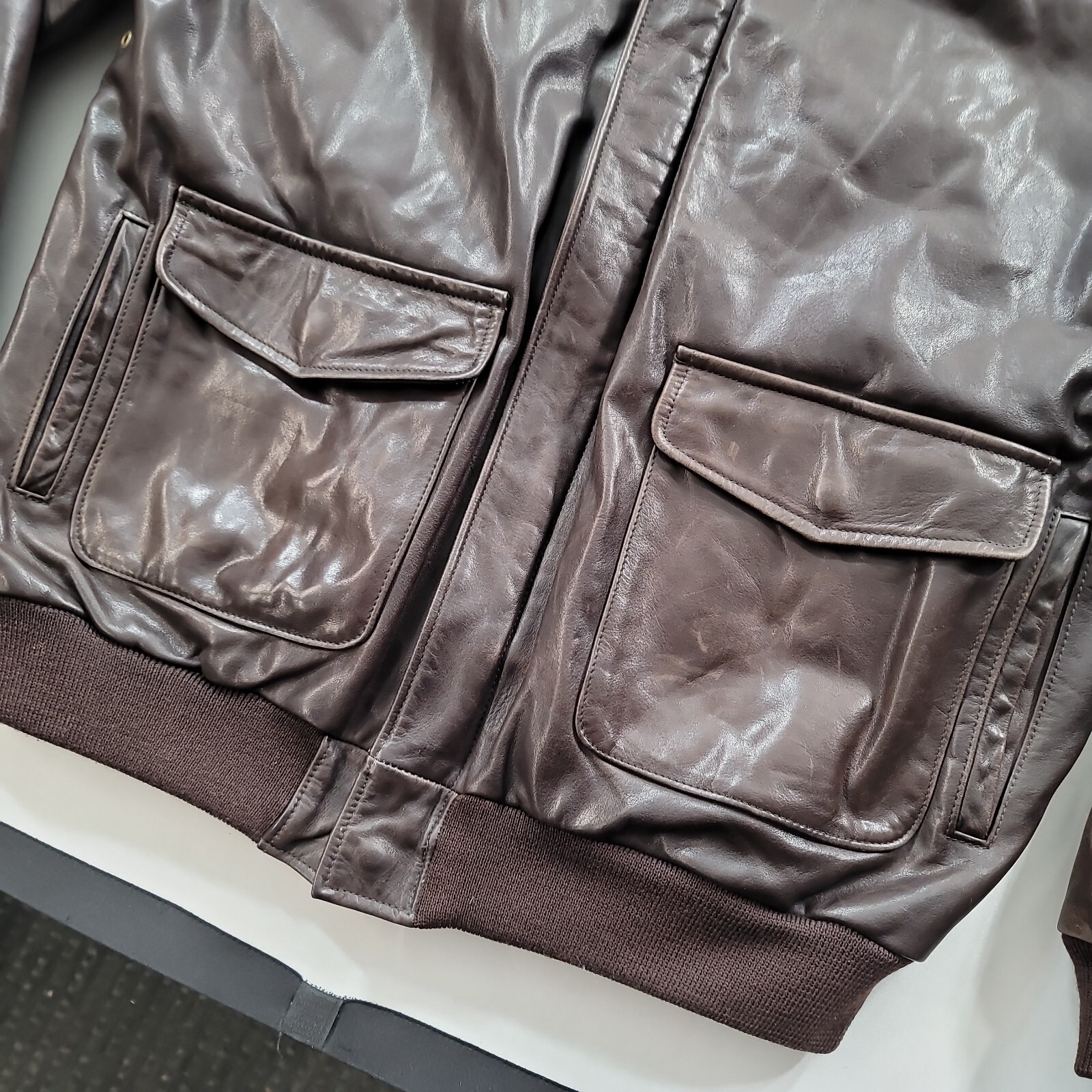 Lands End Leather Bomber Jacket Men Large Tall LT Brown Flight A2 Made