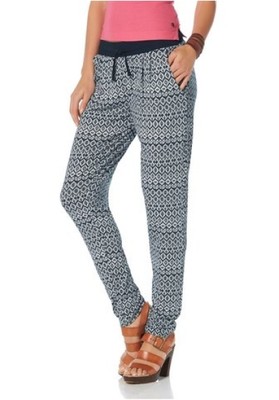 Flashlights Jerseyhose Blau-Ecru Stretch Damen Print Gummizug Stoff Slim Pants