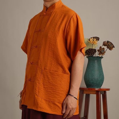Camicia Uomo Shaolin Monaco Buddisti Kung Fu Cappotto Camicia Top Estate - Foto 19 di 19